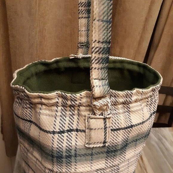 Plaid Retro Plaid Tote Double handle Bucket Shoulder Bag Purse Green Ivory LRG - Picture 10 of 11